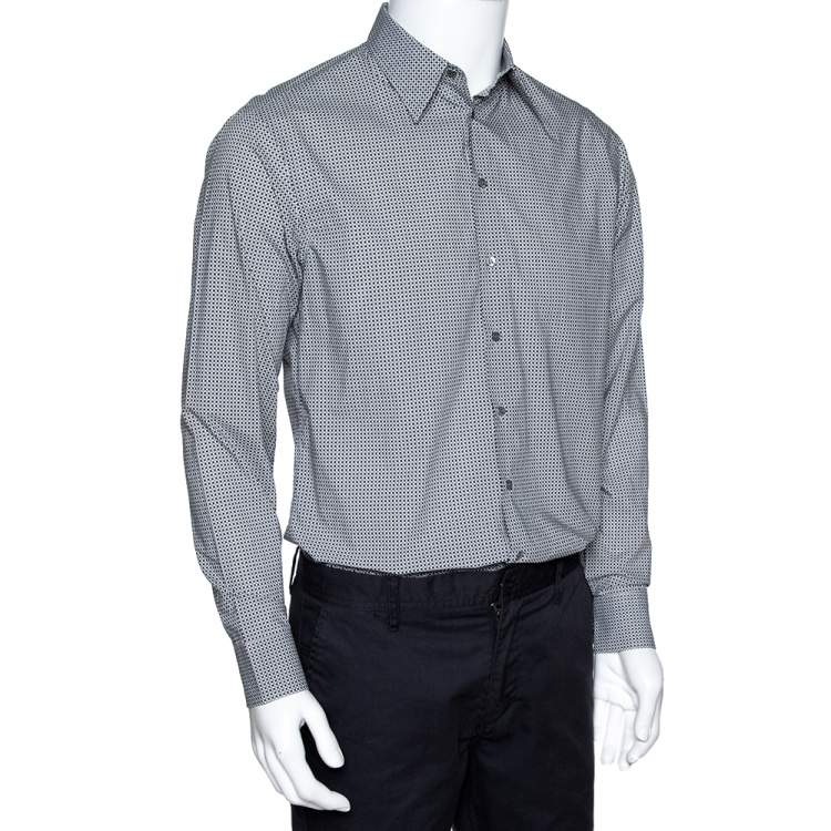 Pre Owned Giorgio Armani Monochrome Check Print Cotton Long Sleeve Shirt M