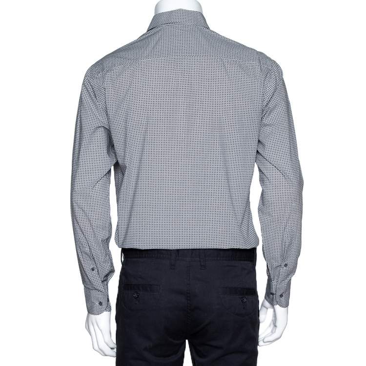 Pre Owned Giorgio Armani Monochrome Check Print Cotton Long Sleeve Shirt M