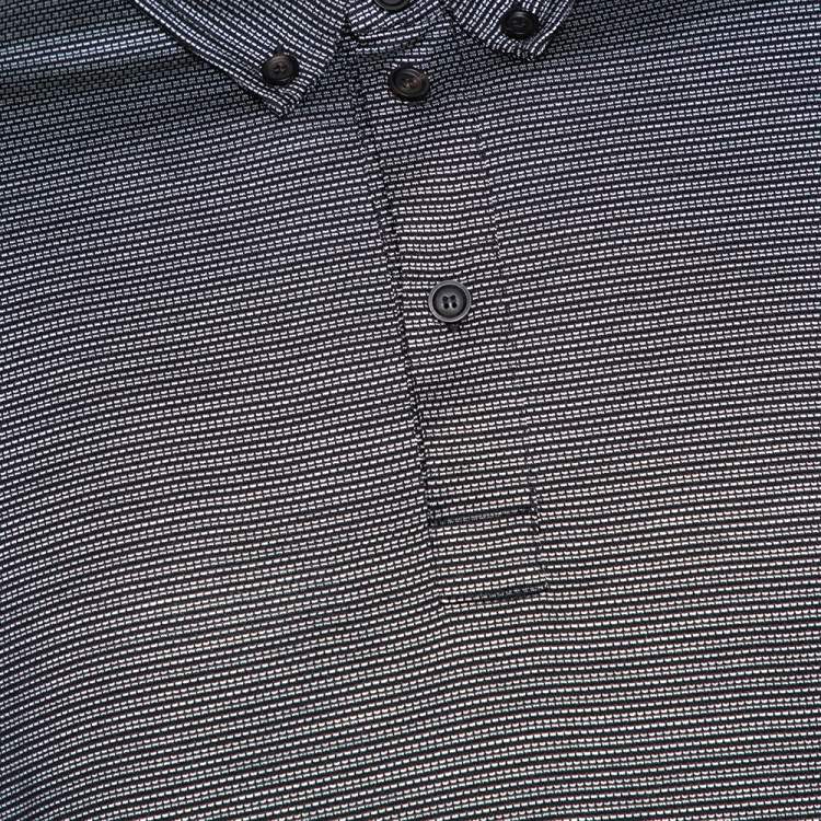 Pre Owned Giorgio Armani Black Silk & Cotton Stripe Pattern Knit Polo T-Shirt 3XL