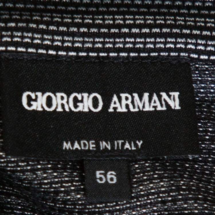 Pre Owned Giorgio Armani Black Silk & Cotton Stripe Pattern Knit Polo T-Shirt 3XL