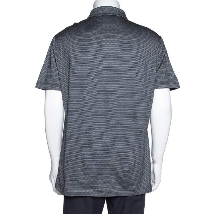 Pre Owned Giorgio Armani Black Silk & Cotton Stripe Pattern Knit Polo T-Shirt 3XL
