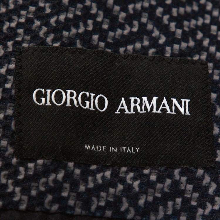 Pre Owned Giorgio Armani Navy Blue Zig Zag Print Textured Knit Jacket XL