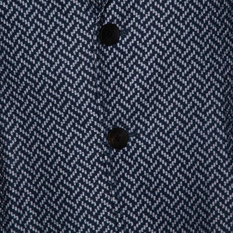 Pre Owned Giorgio Armani Navy Blue Zig Zag Print Textured Knit Jacket XL