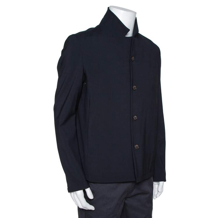 Pre Owned Giorgio Armani Navy Blue Stretch Wool Button Front Jacket XXL