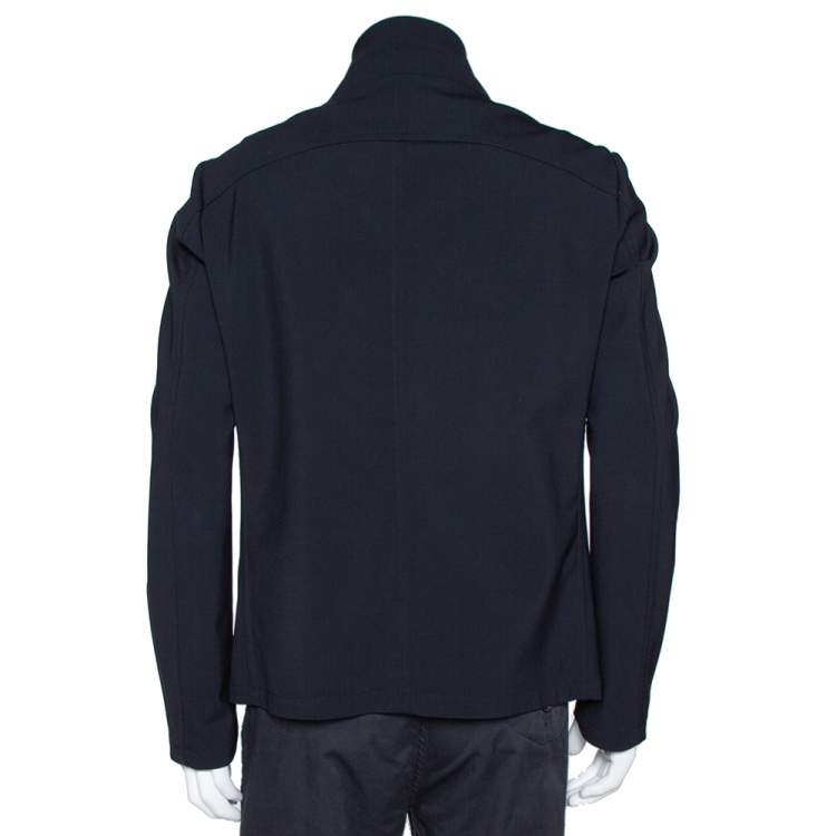 Pre Owned Giorgio Armani Navy Blue Stretch Wool Button Front Jacket XXL