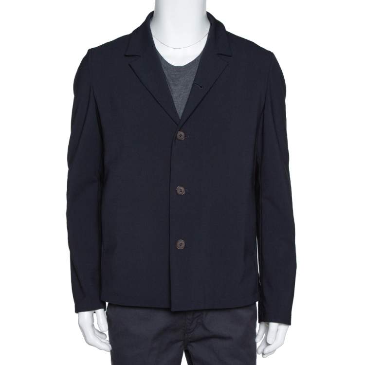 Pre Owned Giorgio Armani Navy Blue Stretch Wool Button Front Jacket XXL