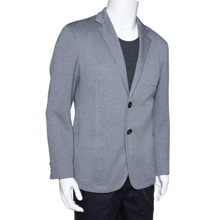 Pre Owned Giorgio Armani Monochrome Patterned Knit Upton Blazer XXL
