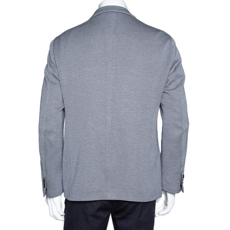Pre Owned Giorgio Armani Monochrome Patterned Knit Upton Blazer XXL