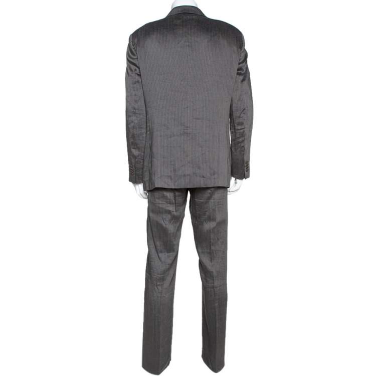 Pre Owned Giorgio Armani Grey Pin Striped Linen & Silk Tailored Suit XXL