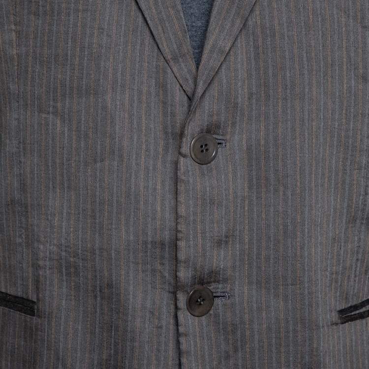 Pre Owned Giorgio Armani Grey Pin Striped Linen & Silk Tailored Suit XXL