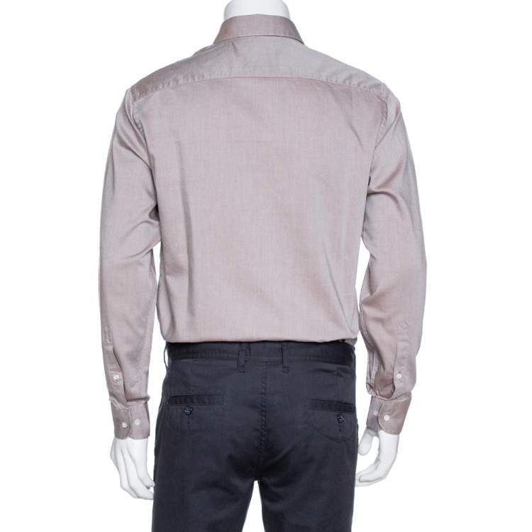 مملوكة مسبقًا Giorgio Armani Brown Diagonal Striped Cotton Long Sleeve Shirt M