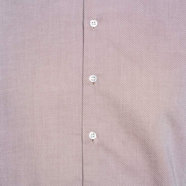 مملوكة مسبقًا Giorgio Armani Brown Diagonal Striped Cotton Long Sleeve Shirt M