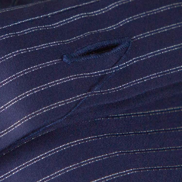 Pre Owned Giorgio Armani Navy Blue Pinstriped Cotton Long Sleeve Shirt M