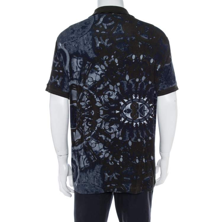 Pre Owned Giorgio Armani Dark Green & Navy Blue Knit Abstract Print T Shirt 4XL