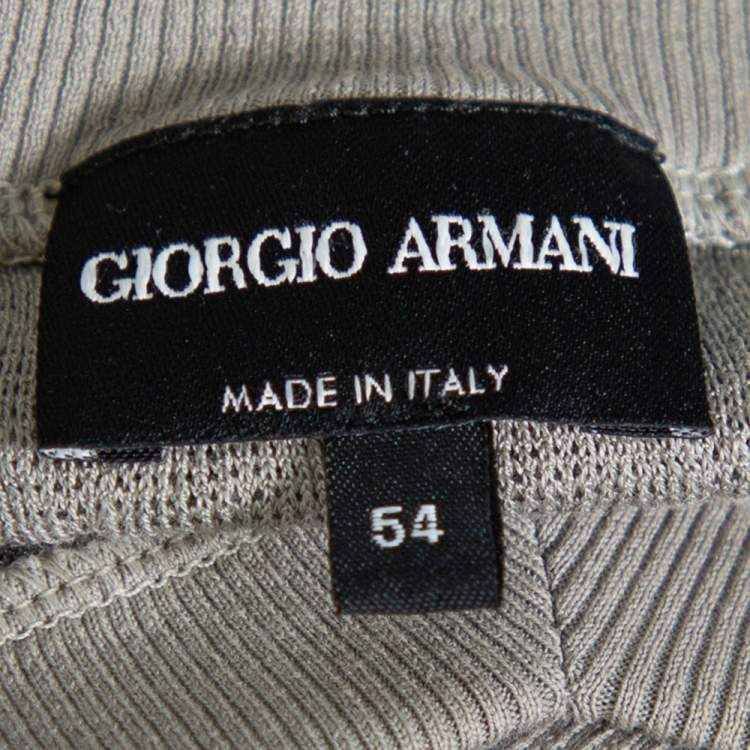 Pre Owned Giorgio Armani Grey Chevron Knit Short Sleeve Sweater 2XL