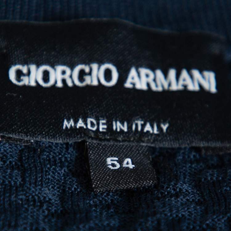 Pre Owned Giorgio Armani Navy Blue Jaquard Knit V-Neck Sweater XXL