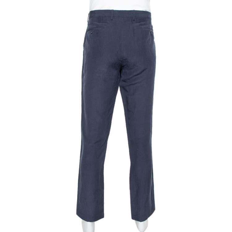 Pre Owned Giorgio Armani Navy Blue Flax & Silk Classic Trousers 4XL