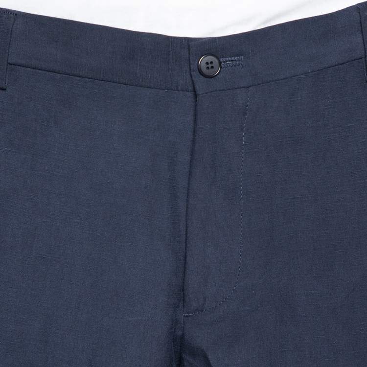 Pre Owned Giorgio Armani Navy Blue Flax & Silk Classic Trousers 4XL