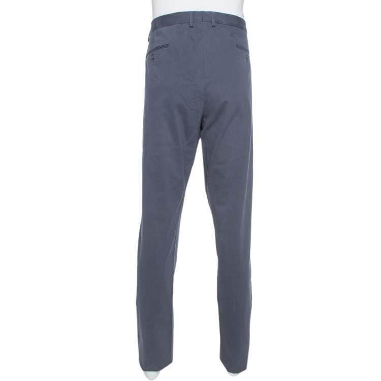 Pre Owned Giorgio Armani Navy Blue Textured Cotton Classic Trousers 4XL