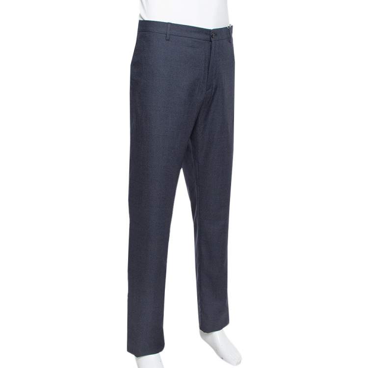 Pre Owned Giorgio Armani Navy Blue Speckled Wool & Silk Classic Trousers 3XL 