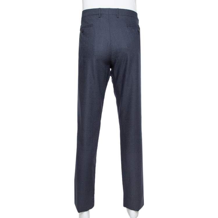 Pre Owned Giorgio Armani Navy Blue Speckled Wool & Silk Classic Trousers 3XL 