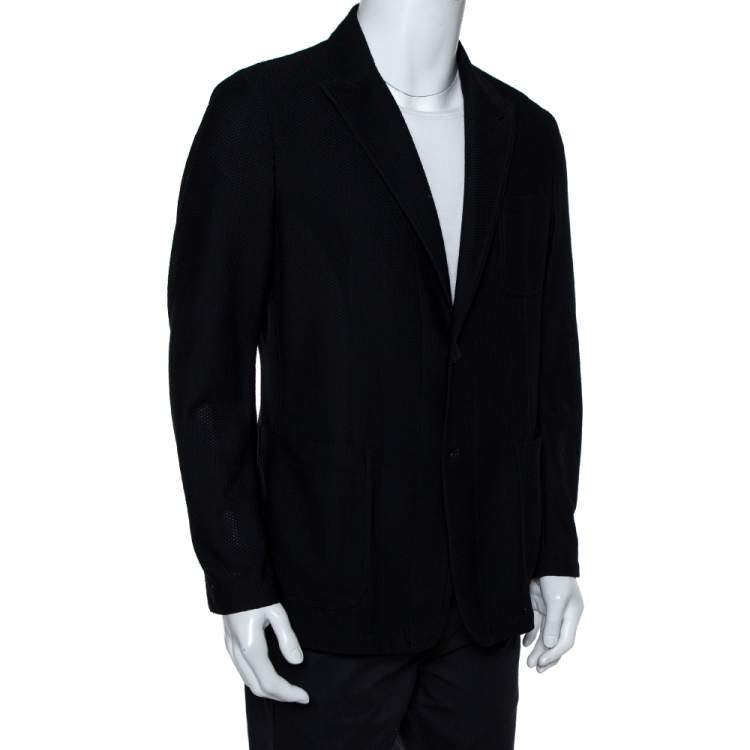 Pre Owned Giorgio Armani Midnight Blue Mesh Button Front Blazer XXL