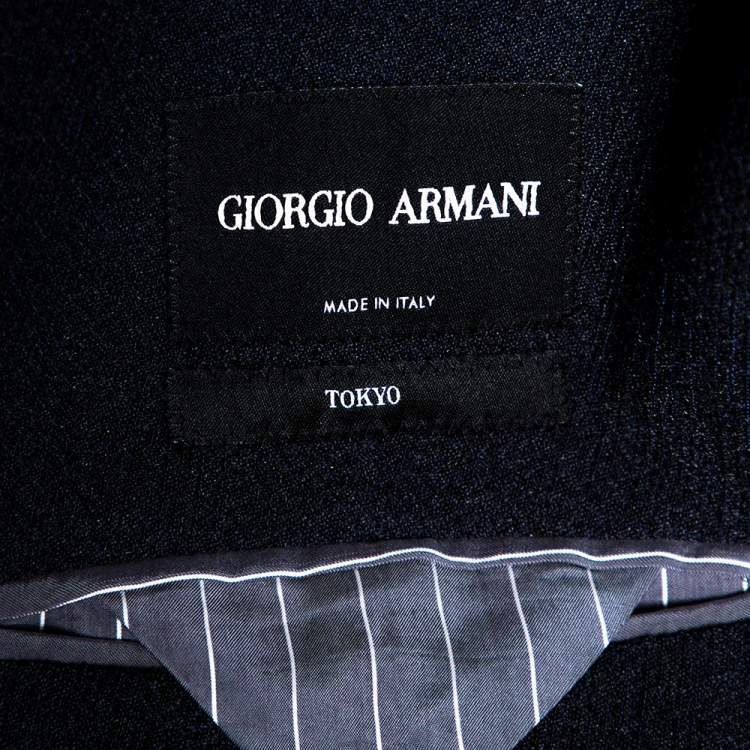 Pre Owned Giorgio Armani Navy Blue Textured Knit Double Breasted Blazer XXL