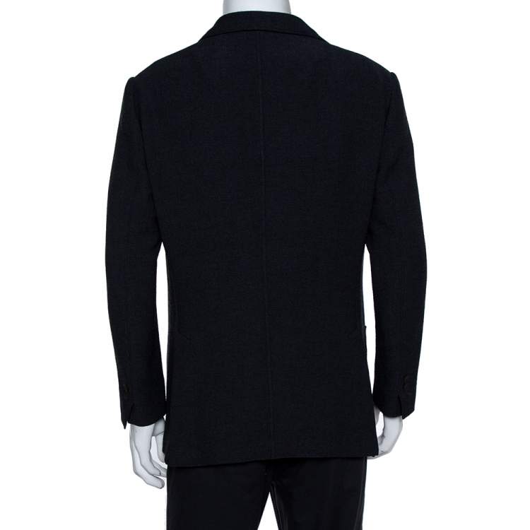 Pre Owned Giorgio Armani Navy Blue Textured Knit Double Breasted Blazer XXL