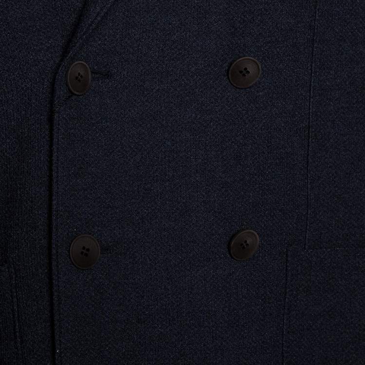 Pre Owned Giorgio Armani Navy Blue Textured Knit Double Breasted Blazer XXL