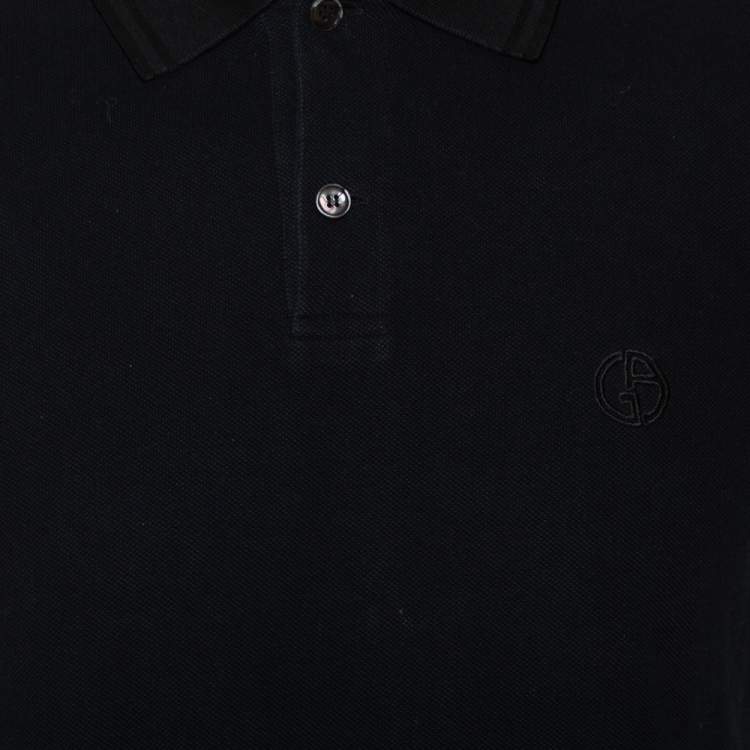 Pre Owned Giorgio Armani Black Cotton Pique Striped Polo T-Shirt L