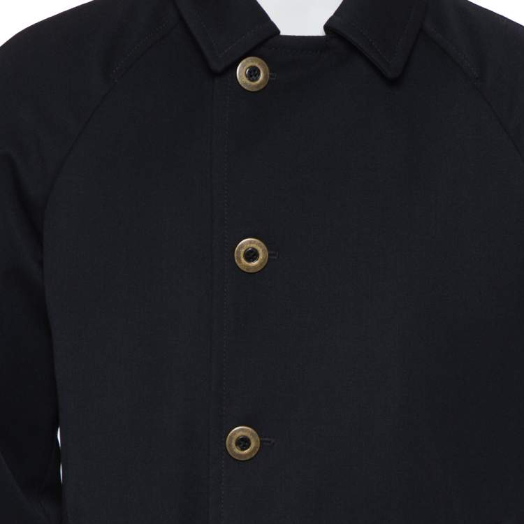 Pre Owned Giorgio Armani Black Wool Water Repellent Button Front Coat S