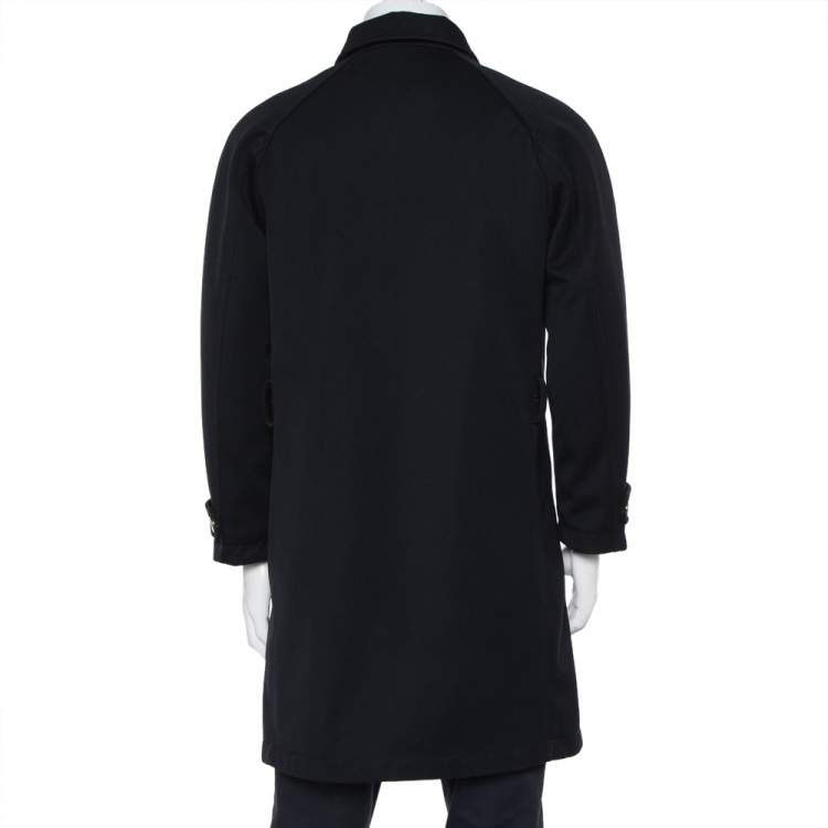 Pre Owned Giorgio Armani Black Wool Water Repellent Button Front Coat S