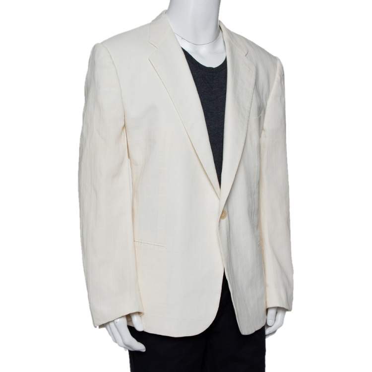 Pre Owned Giorgio Armani Cream Fiber & Silk Button Front Blazer 5XL 