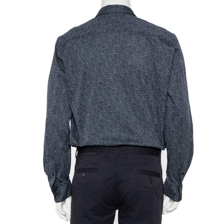 Pre Owned Giorgio Armani Navy Blue Patterned Cotton Shirt 4XL