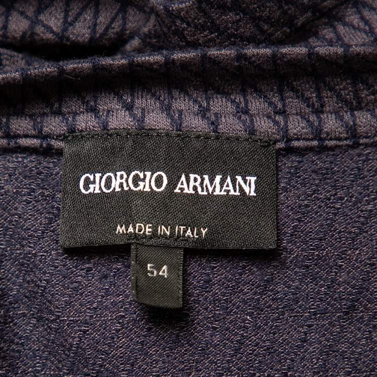 Pre Owned Giorgio Armani Navy Blue Patterned Knit Crewneck T-Shirt XXL