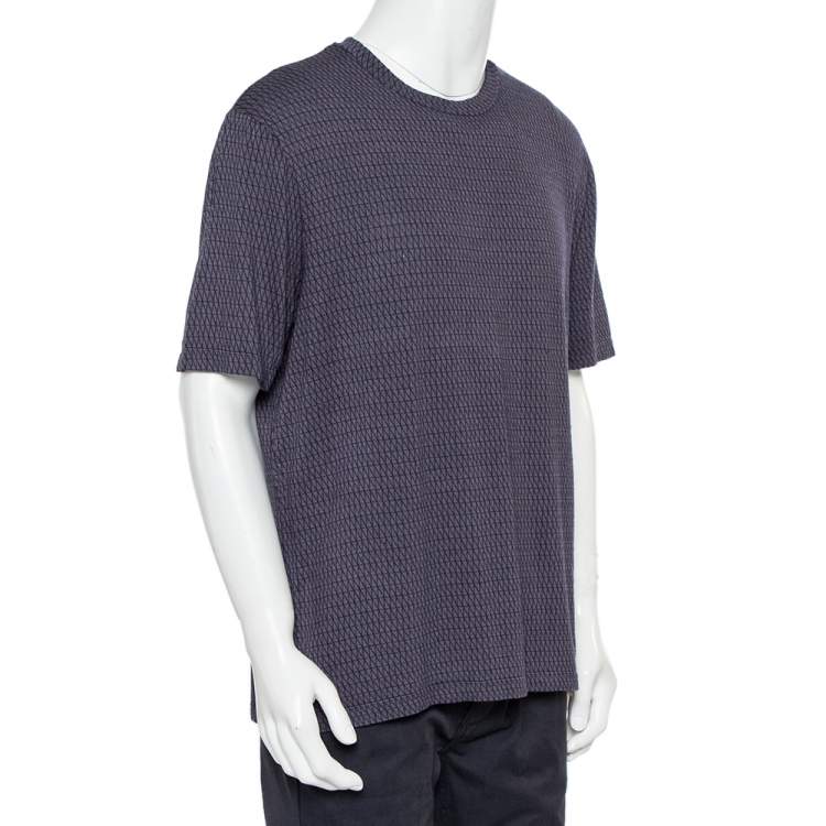 Pre Owned Giorgio Armani Navy Blue Patterned Knit Crewneck T-Shirt XXL