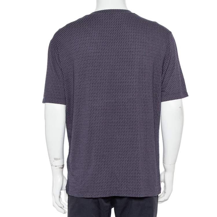 Pre Owned Giorgio Armani Navy Blue Patterned Knit Crewneck T-Shirt XXL