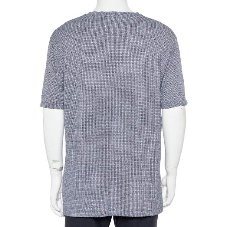Pre Owned Giorgio Armani Navy Blue Patterned Knit Crewneck T-Shirt 4XL
