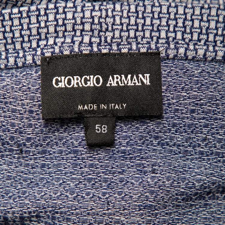 Pre Owned Giorgio Armani Navy Blue Patterned Knit Crewneck T-Shirt 4XL