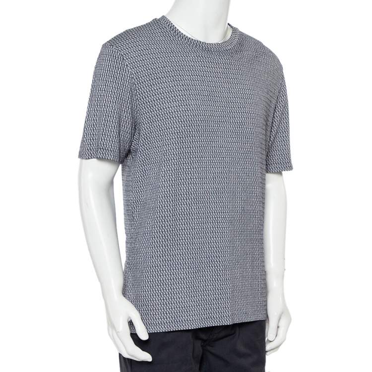 Pre Owned Giorgio Armani Grey Patterned Knit Crewneck T-Shirt XXL