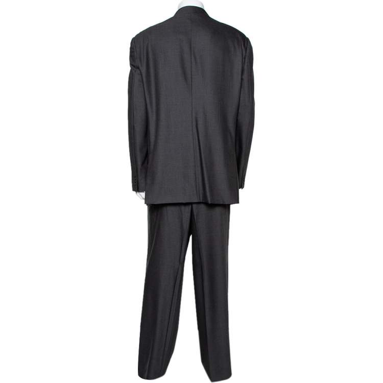 Pre Owned Giorgio Armani Charcoal Grey Wool Suit 5XL