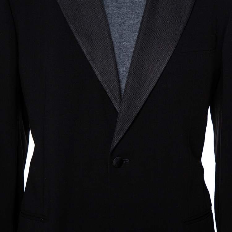 Pre Owned Giorgio Armani Black Wool Contrast Trim Detail Button Front Suit XXL