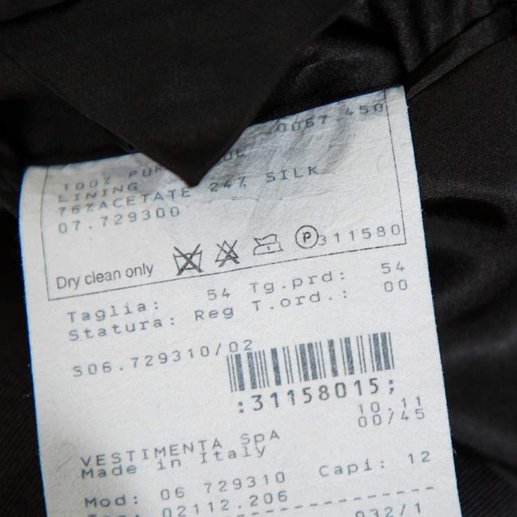 Pre Owned Giorgio Armani Black Wool Contrast Trim Detail Button Front Suit XXL