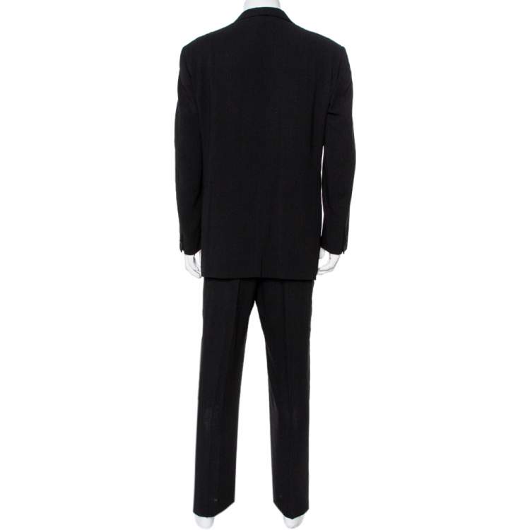 Pre Owned Giorgio Armani Black Wool Contrast Trim Detail Button Front Suit XXL