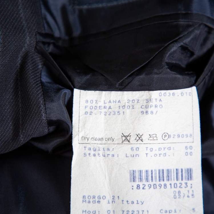 Pre Owned Giorgio Armani Classico Midnight Blue Pinstriped Wool & Silk Suit 5XL