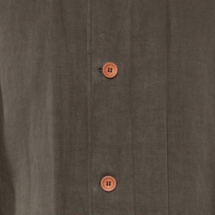 Pre Owned Giorgio Armani Olive Green Linen Button Front Blazer L