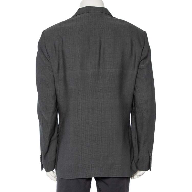 Pre Owned Giorgio Armani Charcoal Grey Patterned Wool Button Front Blazer 3XL