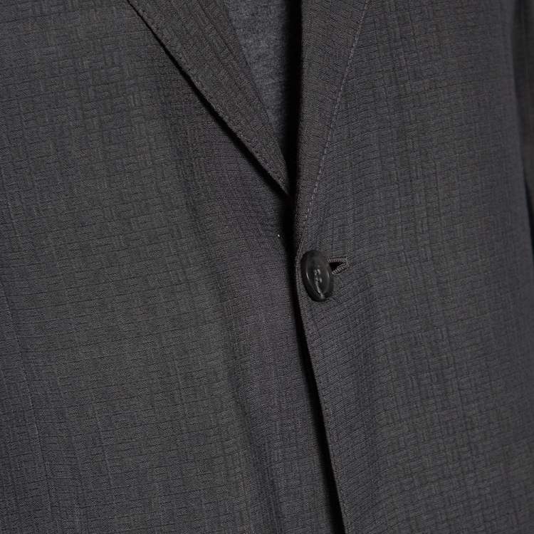 Pre Owned Giorgio Armani Charcoal Grey Patterned Wool Button Front Blazer 3XL
