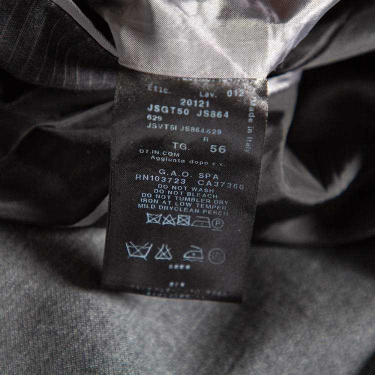 Pre Owned Giorgio Armani Charcoal Grey Striped Wool Button Front Blazer 3XL