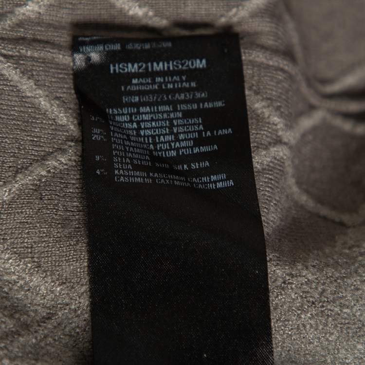 Pre Owned Giorgio Armani Grey Patterned Knit V-Neck Jumper L 